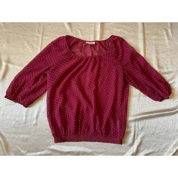 Loft Polka Dot Pink Magenta‎ Blouse Top 3/4 Sleeve Chiffon Sz Small Workwear - Picture 1 of 9